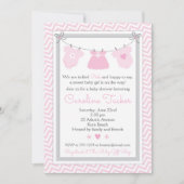 Clothesline Baby shower Invitation roze en grijs Kaart (Voorkant)