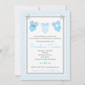 Clothesline Baby shower Uitnodiging blauw en grijs (Voorkant)