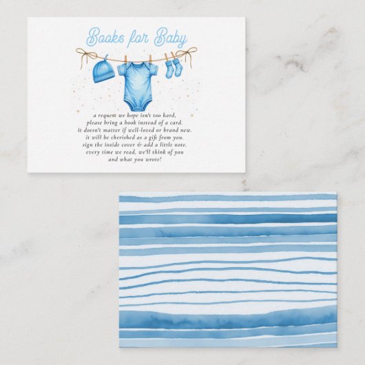 Clothesline Blue Boy Baby Shower Book Request Informatiekaartje (Voorkant / Achterkant)
