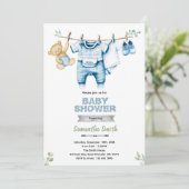 Clothesline boy baby shower invitation kaart (Staand voorkant)
