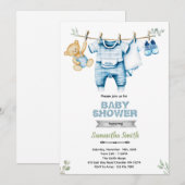 Clothesline boy baby shower invitation kaart (Voorkant / Achterkant)