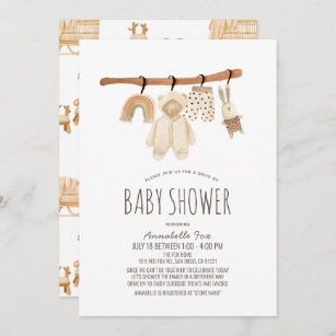 Clothesline Gender Neutral Drive-by Baby shower Kaart