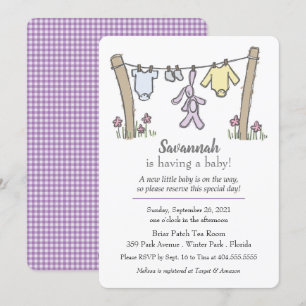 Clothesline Gender Neutrale Baby shower Invitation Kaart