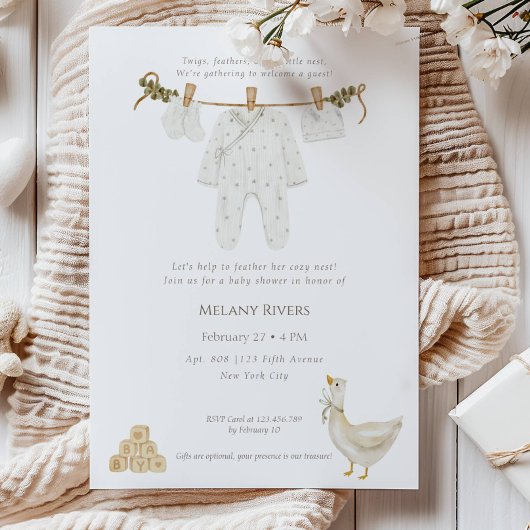 Clothesline Goose Nest Baby Shower Invitation