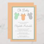 Clothesline Peach Mint Baby Girl Douche Uitnodigin Kaart (Voorkant / Achterkant)