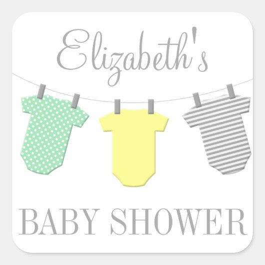 Clothesline Sticker Baby shower Jaune & Aqua (Devant)