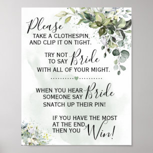 Clothespin Eucalyptus greenery game sign Poster