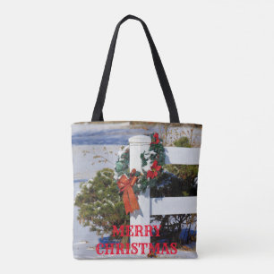 Clôture blanche avec neige et Sac fourre-tout à mâ