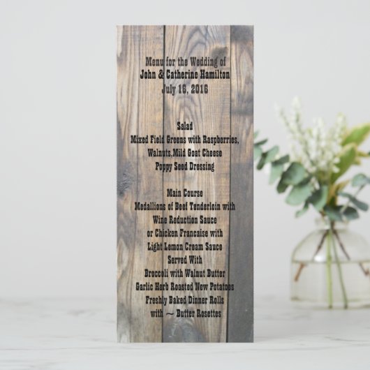 Clôture en bois rustique Mariage mince Menu Table (Debout devant)