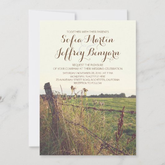 clôture rurale pays faire-part de mariage rustique (Devant)