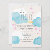 Cloud 9 Baby shower Uitnodiging met roze sterren (Voorkant)