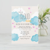Cloud 9 Baby shower Uitnodiging met roze sterren (Staand voorkant)