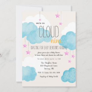Cloud 9 Baby Shower Uitnodiging met Roze Sterren