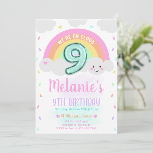 Cloud 9 Birthday Invitation Kaart (Staand voorkant)