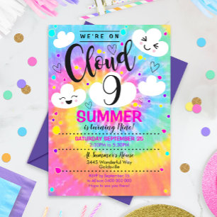 Cloud 9 Birthday Invitation Tie Dye Rainbow Kaart