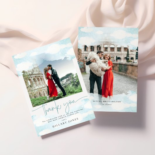 Cloud 9 Blauw en Wit Bruids Showe Dank u kaart