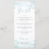 Cloud 9 blauw en wit dromerig Vrijgezellenfeest Menu (Voorkant)