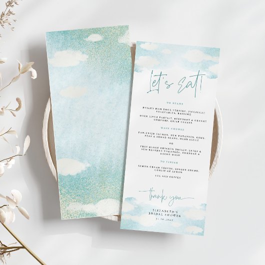 Cloud 9 blauw en wit dromerig Vrijgezellenfeest Menu