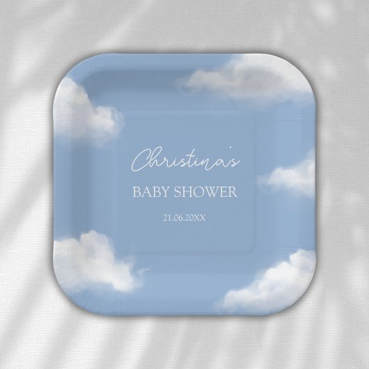 Cloud 9 Blue Baby shower gepersonaliseerd Papieren Bordje