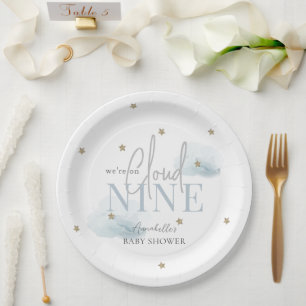 Cloud 9 Blue Clouds & Gold Stars Boy Baby shower Papieren Bordje