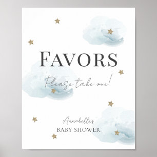 Cloud 9 Blue Clouds & Stars Boy Baby shower Favori Poster