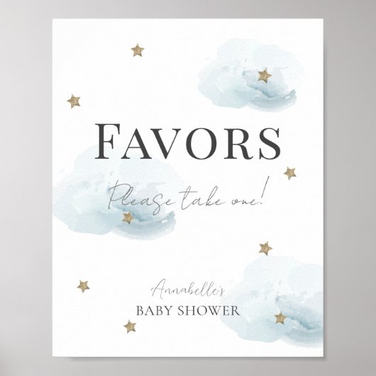 Cloud 9 Blue Clouds & Stars Boy Baby shower Favori Poster (Voorkant)