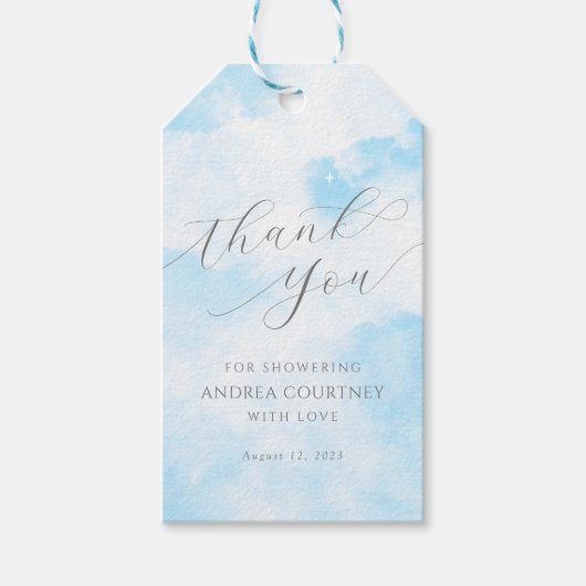 Cloud 9 Dreamy Pastel Blue Vrijgezellenfeest Dank Cadeaulabel (Voorkant)