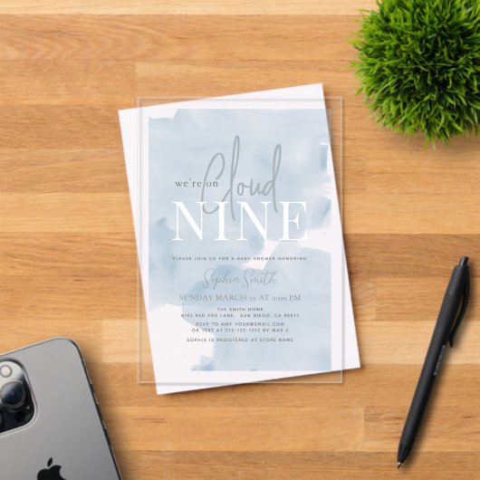 Cloud 9 Gold Stars Blue Boy Baby shower Acryl Uitnodigingen (Insitu (Uitnodiging))