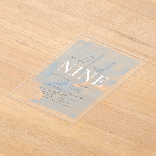 Cloud 9 Gold Stars Blue Boy Baby shower Acryl Uitnodigingen (Laagn)