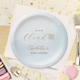 Cloud 9 Hemelsblauwe Baby Shower Papieren Bordje