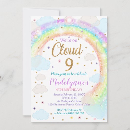 Cloud 9 Uitnodiging regenboogwolken uitnodigen (Voorkant)