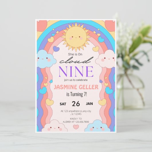 Cloud 9 Verjaardag uitnodiging (Staand voorkant)