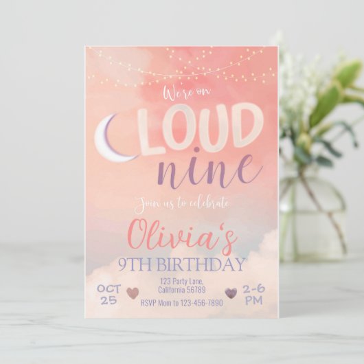 Cloud 9 Verjaardag Uitnodiging 9e Verjaardag Uitno (Staand voorkant)