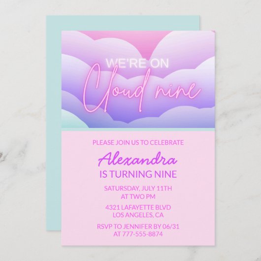 Cloud 9 verjaardagsfeestje Uitnodigingen Rainbow (Voorkant / Achterkant)