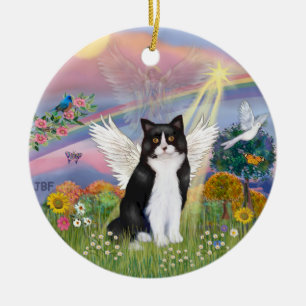 Cloud Angel - Black & White Cat Angel Keramisch Ornament