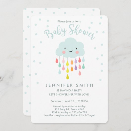 Cloud Baby shower Invitation Raindrop Love Kaart (Voorkant / Achterkant)