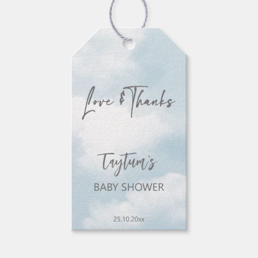 Cloud baby shower pastel grijs wolken gunst cadeaulabel (Voorkant)