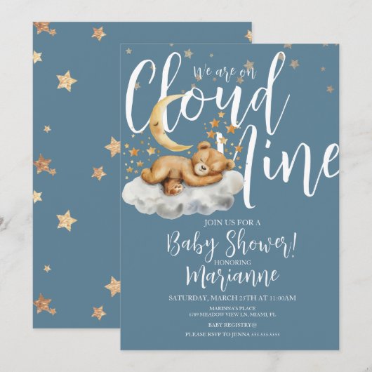  Cloud Bear Boy Stars Baby Shower  Invitation (Devant / Derrière)