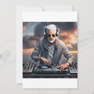 Cloud Beats: Wit Grijs-Haired DJ Design Kaart