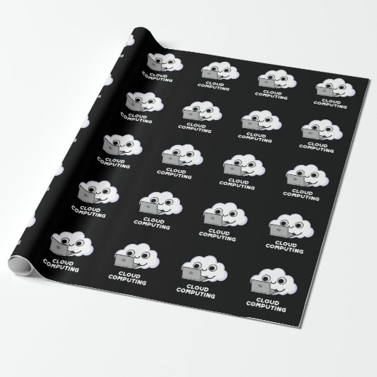 Cloud Computing Computer Weather Pun Dark BG Cadeaupapier (Uitgerold)