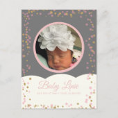 Cloud Confetti Dot Border Baby Gray Pink Aankondigingskaart (Voorkant)