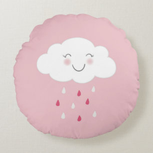 Cloud en regendruppels Roze Baby Rond Kussen