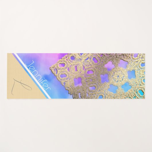 Cloud-kissed Serenity: De Golden Lace Yoga Mat (Voorkant (horizontaal))