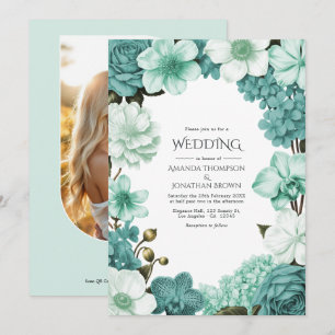 Cloud Mint, Frosted Teal & Seaglass Ivory Bruiloft Kaart