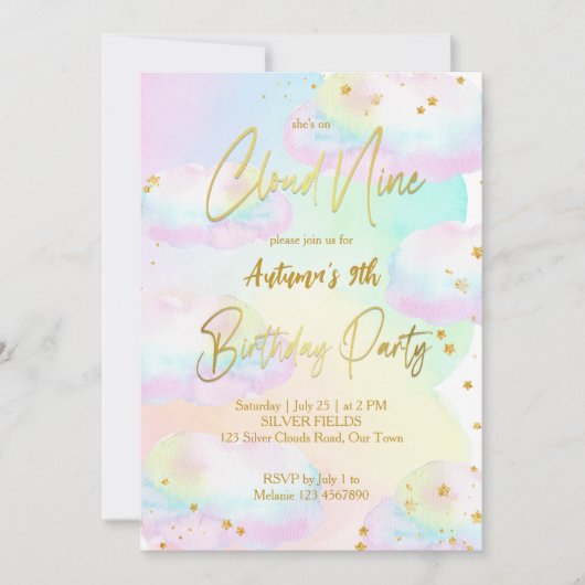 Cloud negen pastel regenboog wolken verjaardag kaart (Voorkant)