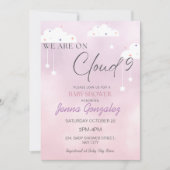 Cloud Neuf 9 Fille Baby shower rose Invitation (Devant)