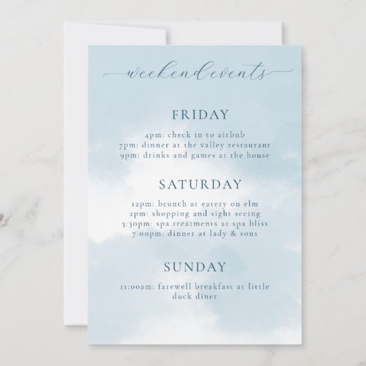 Cloud Neuf Bachelorette Week-end Invitation (Dos)