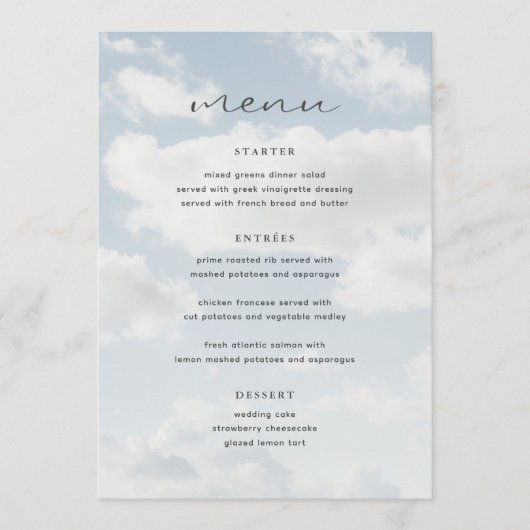 Cloud Neuf Thème Cloud 9 Fête des mariées Bar Menu (Devant)