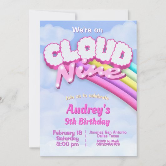 Cloud Nine - 9th Birthday Invitation (Devant)