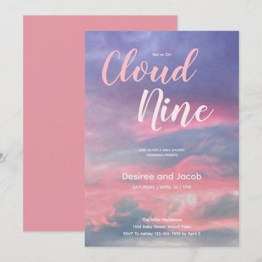 Cloud Nine Baby Girl Pink Blue Shower Invitations (Devant / Derrière)